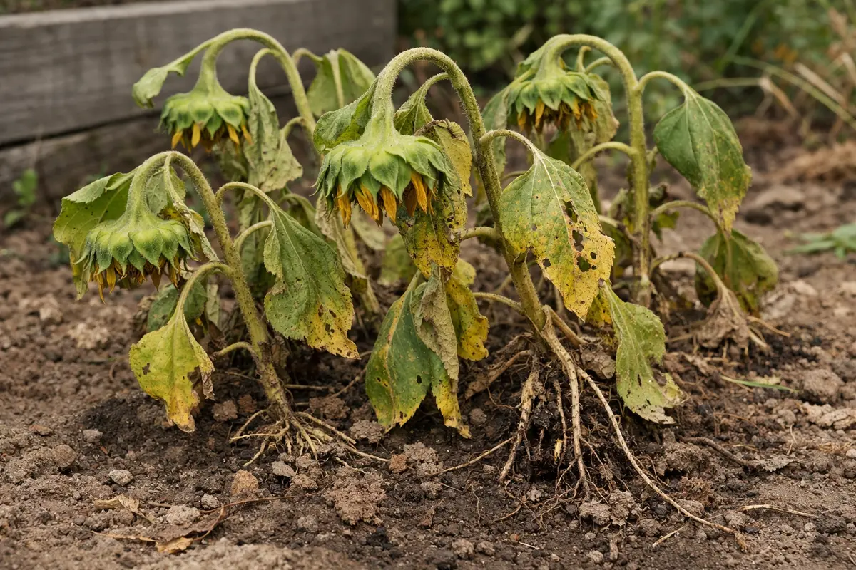 why do my sunflower heads droop wilting visibly in real garden soil
