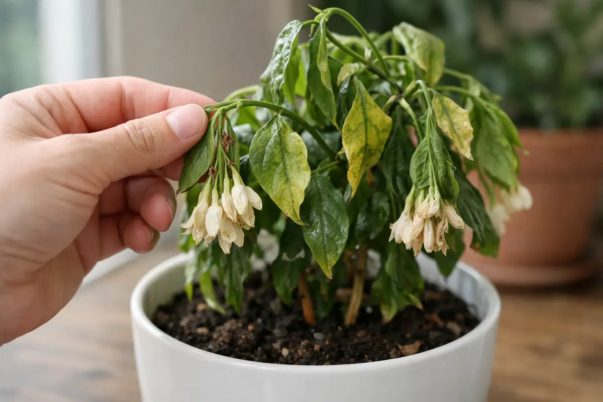 Step 1 – Inspect Jasmine for Wilting Signs Why does my jasmine droop after overwatering Section illustration.