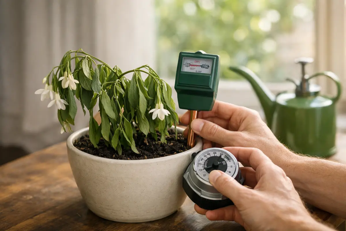 Step 3 – Adjust Watering Schedule for Jasmine Recovery Why does my jasmine droop after overwatering Section illustration.