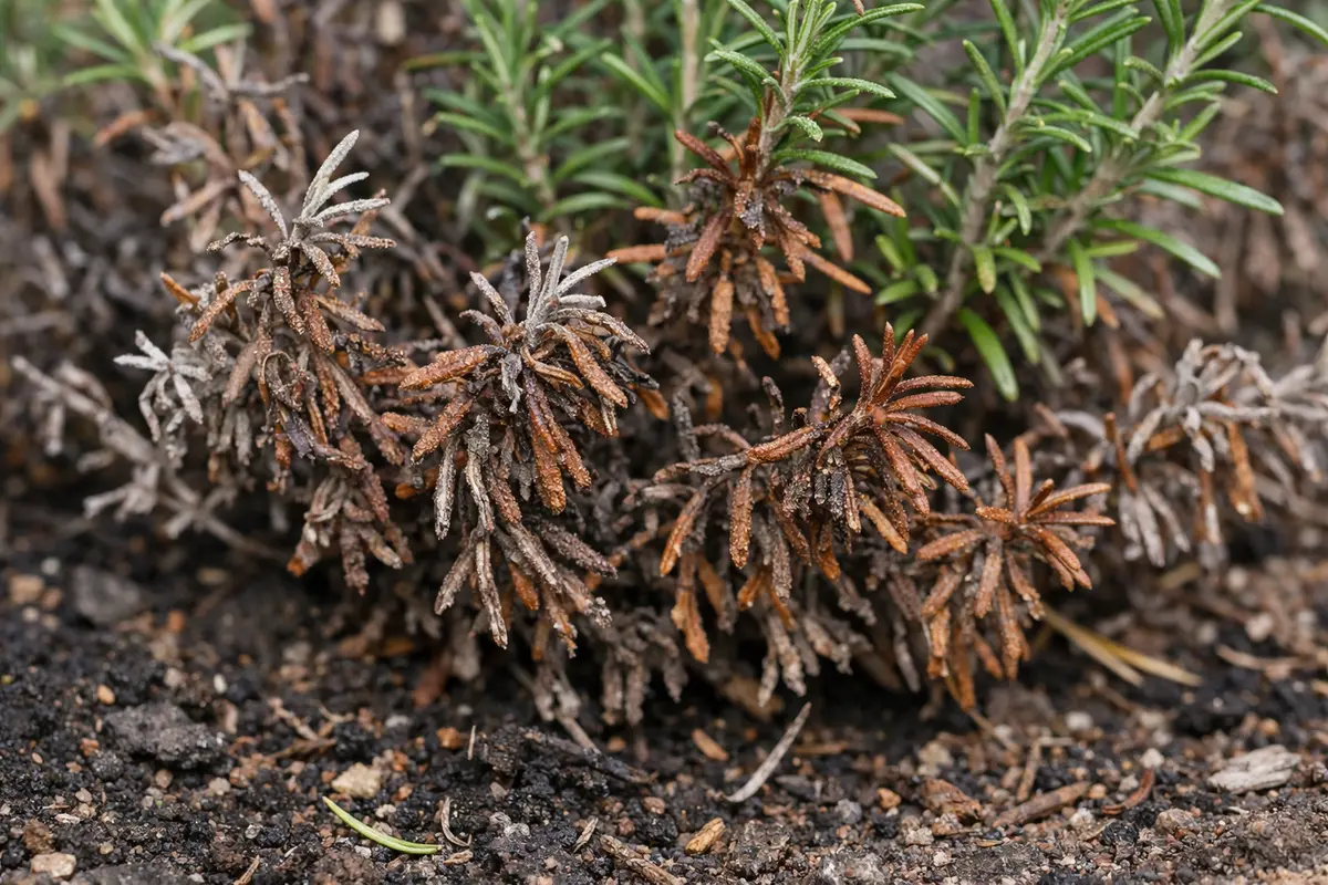 why is my rosemary bush with visible browning or spots on leaves