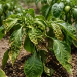 fixing curled leaves on pepper with visible browning or spots on leaves