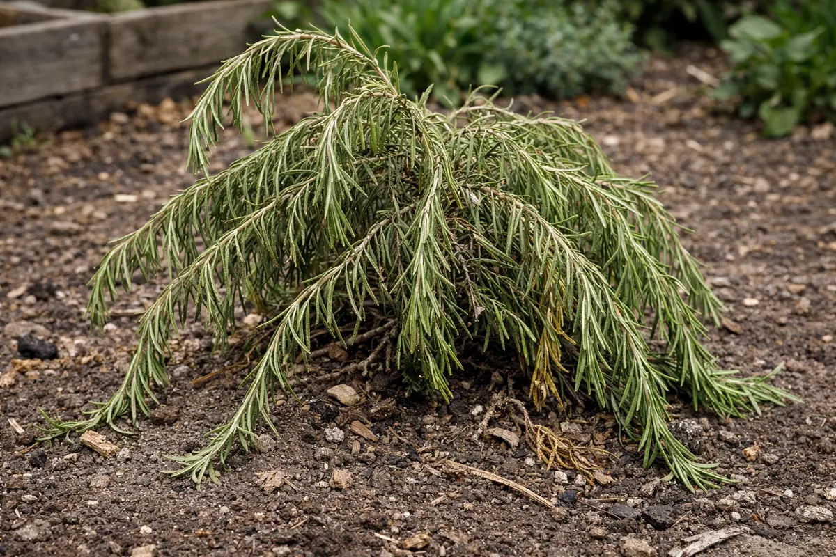 fixing drooping rosemary after wind exposure wilting visibly in real garden soil