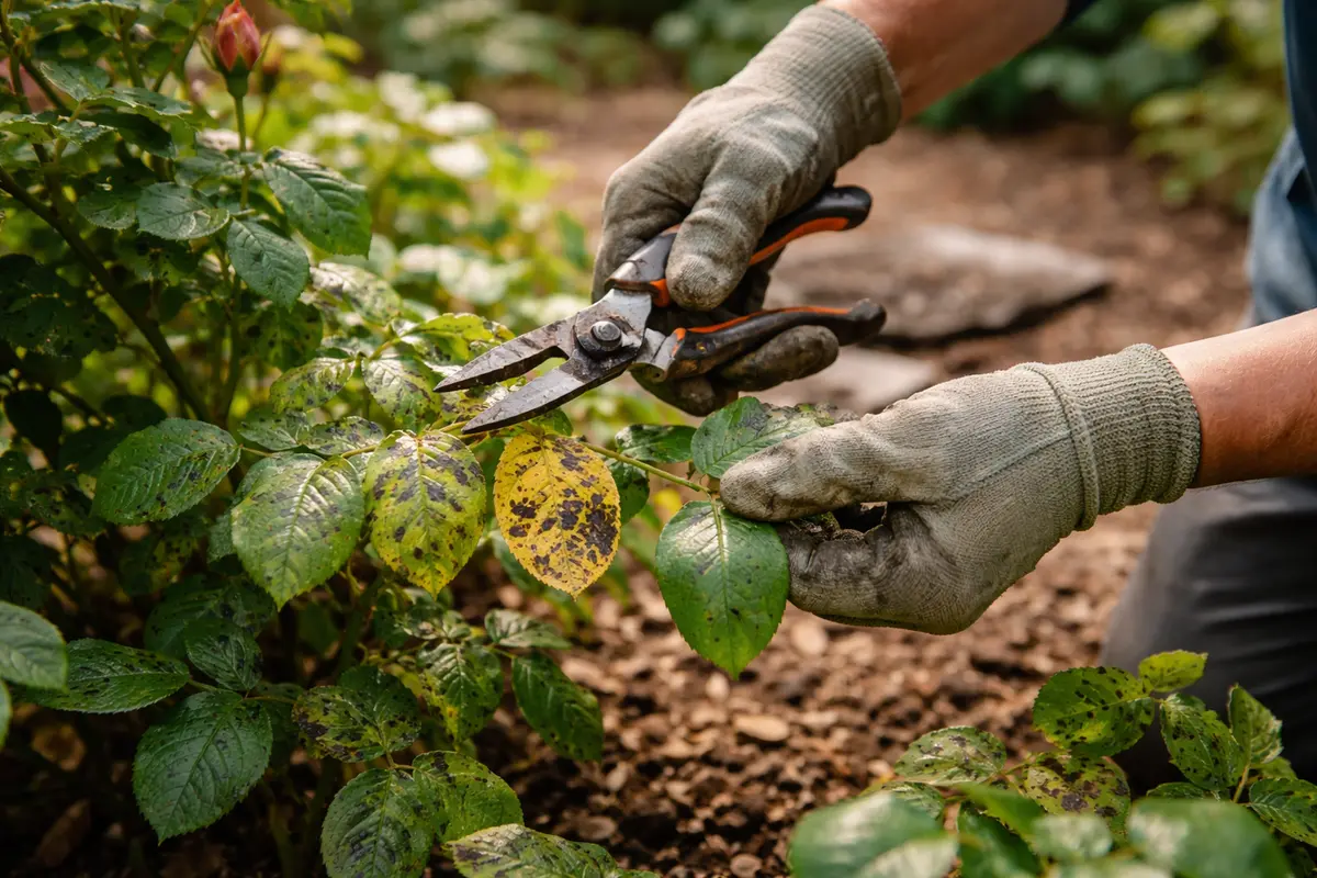 fixing leaf spots on my rose bushes prune infected rose leaves immediately