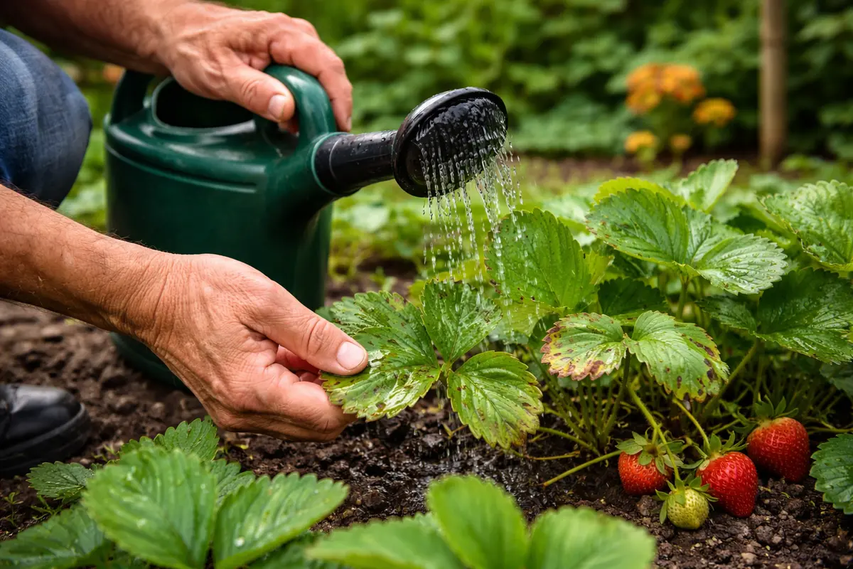 fixing leaf spots on strawberries prevent leaf spots by managing watering schedule