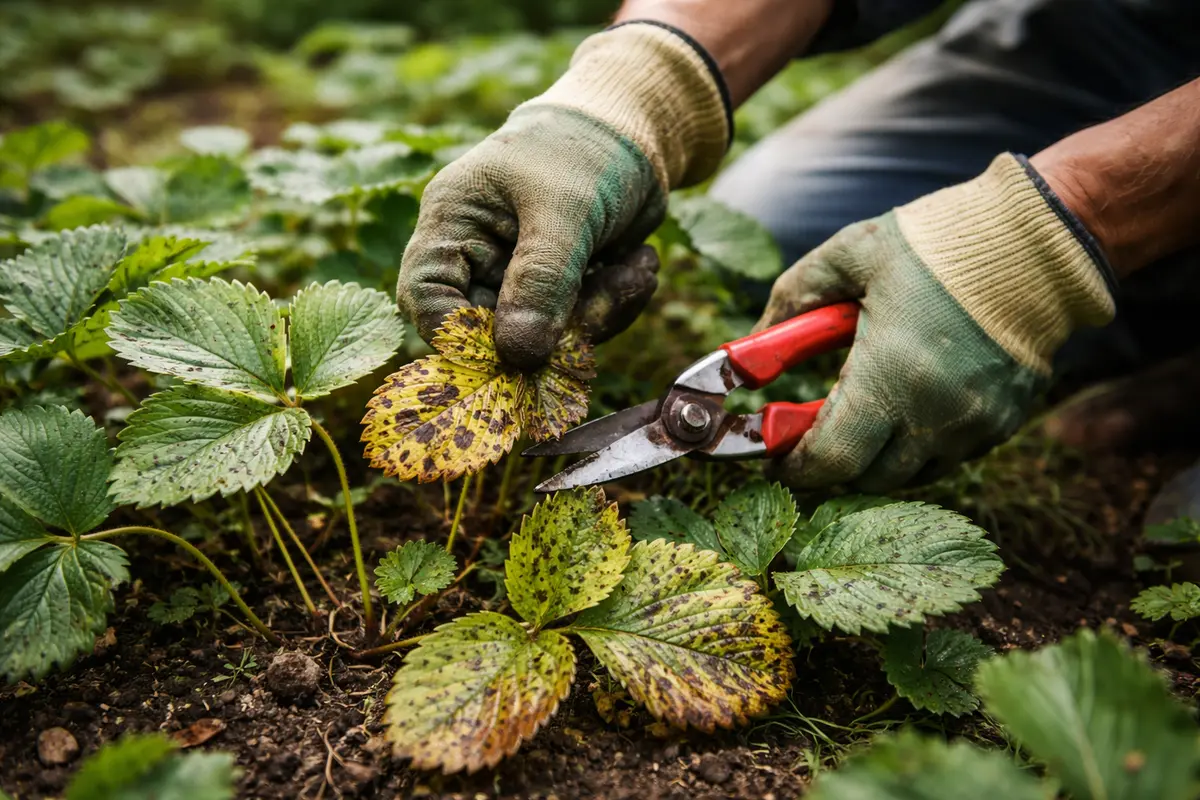 fixing leaf spots on strawberries after heavy trim affected strawberry foliage immediately