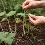 fixing leggy growth in cucumbers while with damaged foliage in outdoor soil