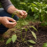 fixing leggy growth in indoor peppers with damaged foliage in outdoor soil
