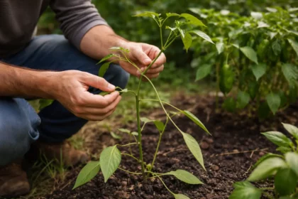 fixing leggy growth in indoor peppers with damaged foliage in outdoor soil