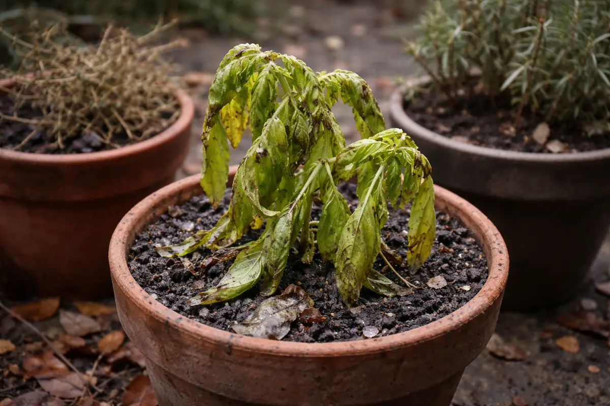 fixing stunted growth in potted herbs wilting visibly in real garden soil