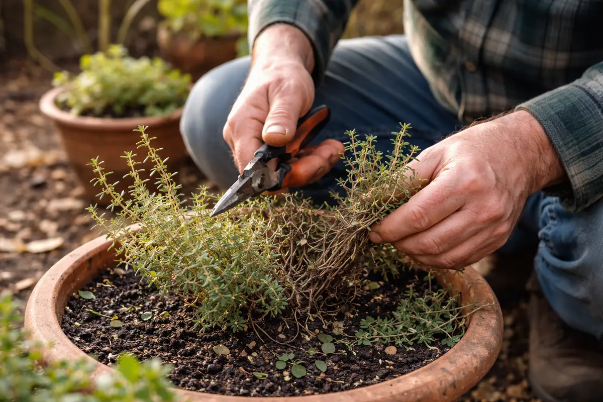 fixing stunted growth in potted herbs trim back herb foliage for recovery