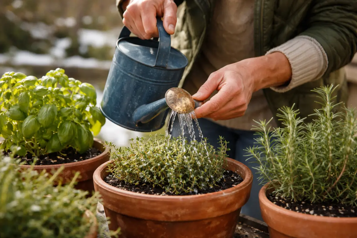 fixing stunted growth in potted herbs water herbs lightly to prevent overwatering