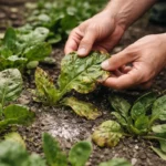 fixing stunted growth in spinach after with damaged foliage in outdoor soil