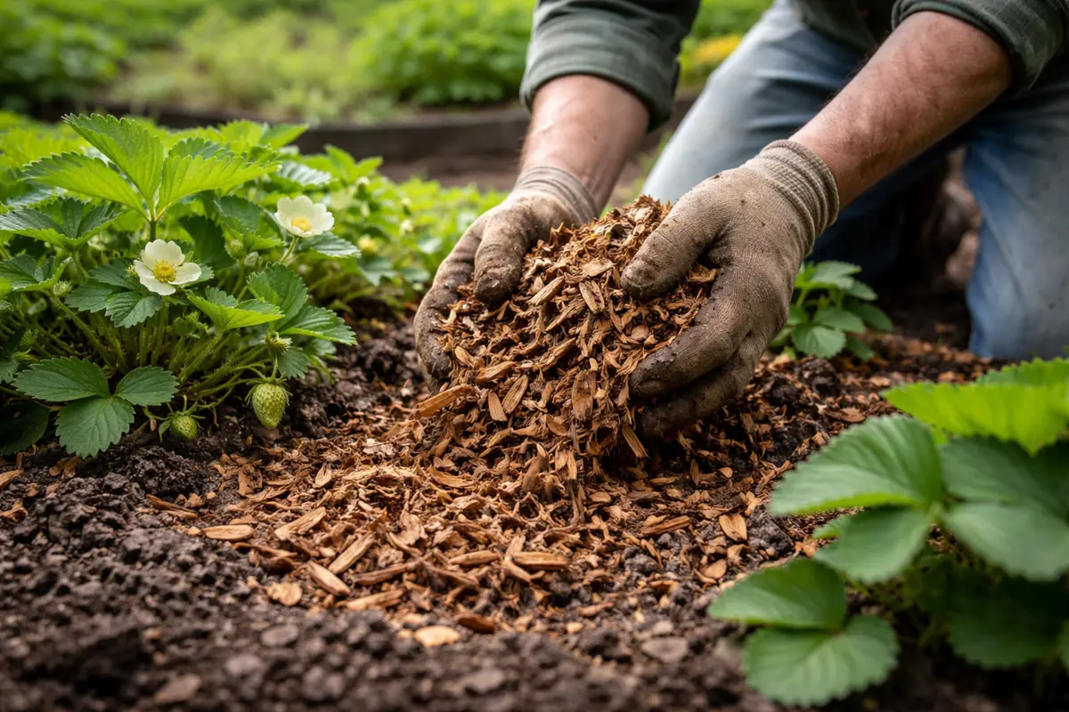 fixing stunted growth in strawberry plants use mulch to protect against waterlogging