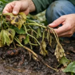 fixing wilting sweet potatoes after heavy with damaged foliage in outdoor soil