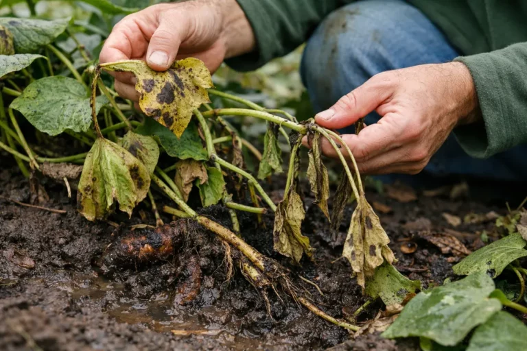 fixing wilting sweet potatoes after heavy with damaged foliage in outdoor soil