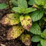 fixing yellowing leaves on mint with visible browning or spots on leaves
