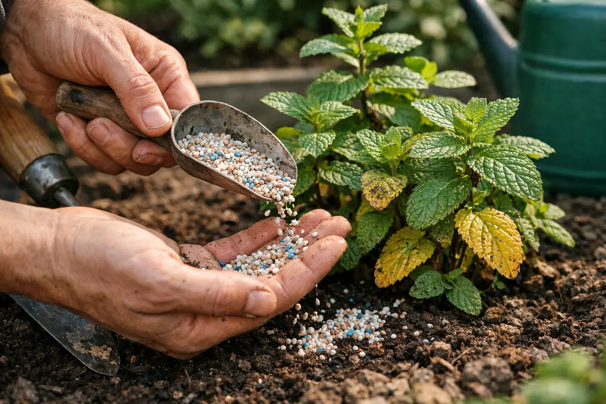 fixing yellowing leaves on mint after provide balanced nutrients for mint recovery