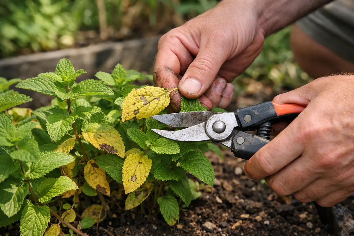 fixing yellowing leaves on mint after overfertilizing prune yellowing mint leaves immediately
