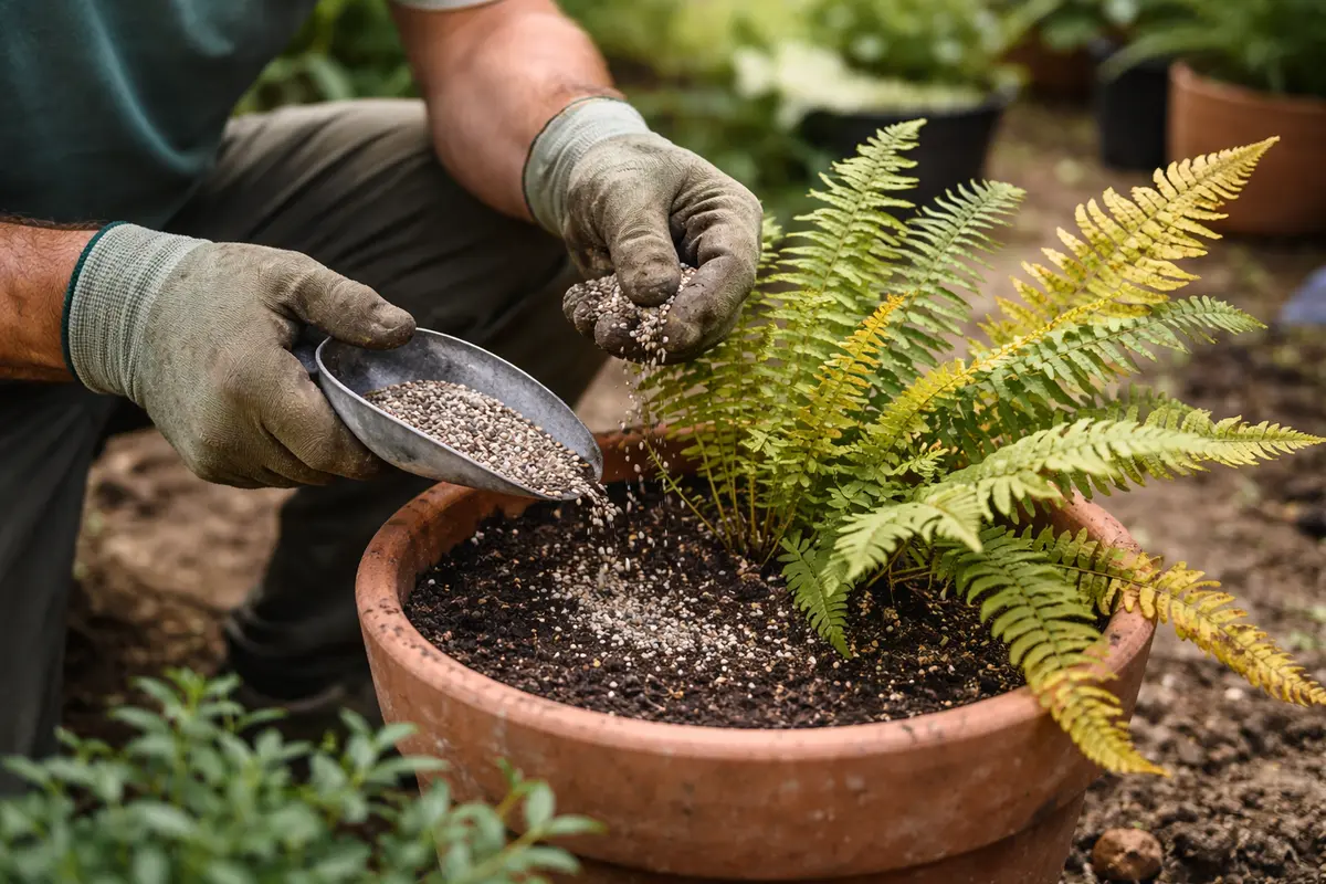 fixing yellowing leaves on potted fern revive fern with balanced fertilizer mix