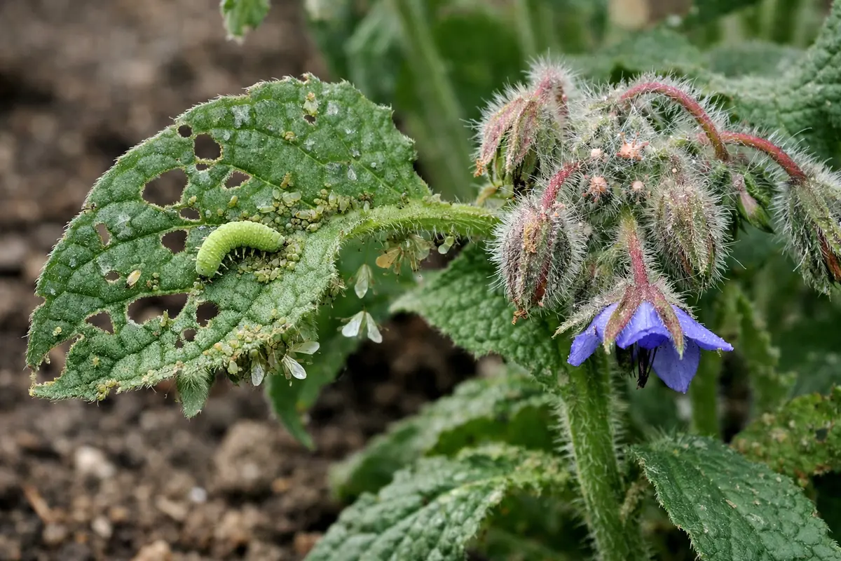 how to control pests on borage with pest damage visible on leaves