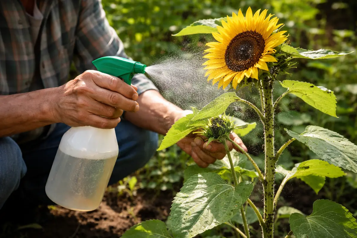 how to fix aphid damage on spray sunflowers with neem oil immediately