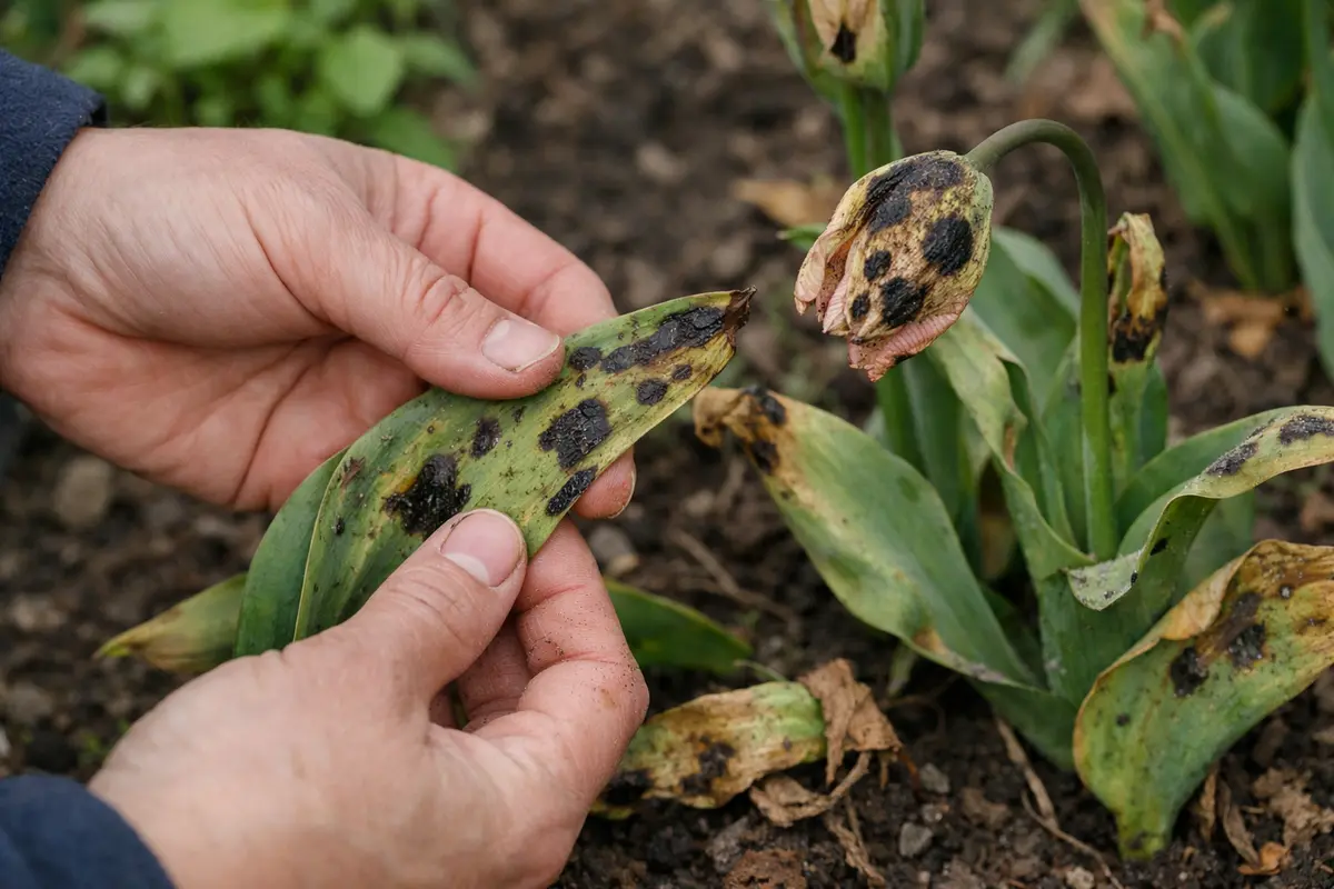 how to fix black spots on with damaged foliage in outdoor soil