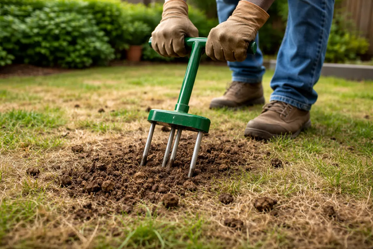 how to fix brown patches on aerate lawn to encourage grass recovery