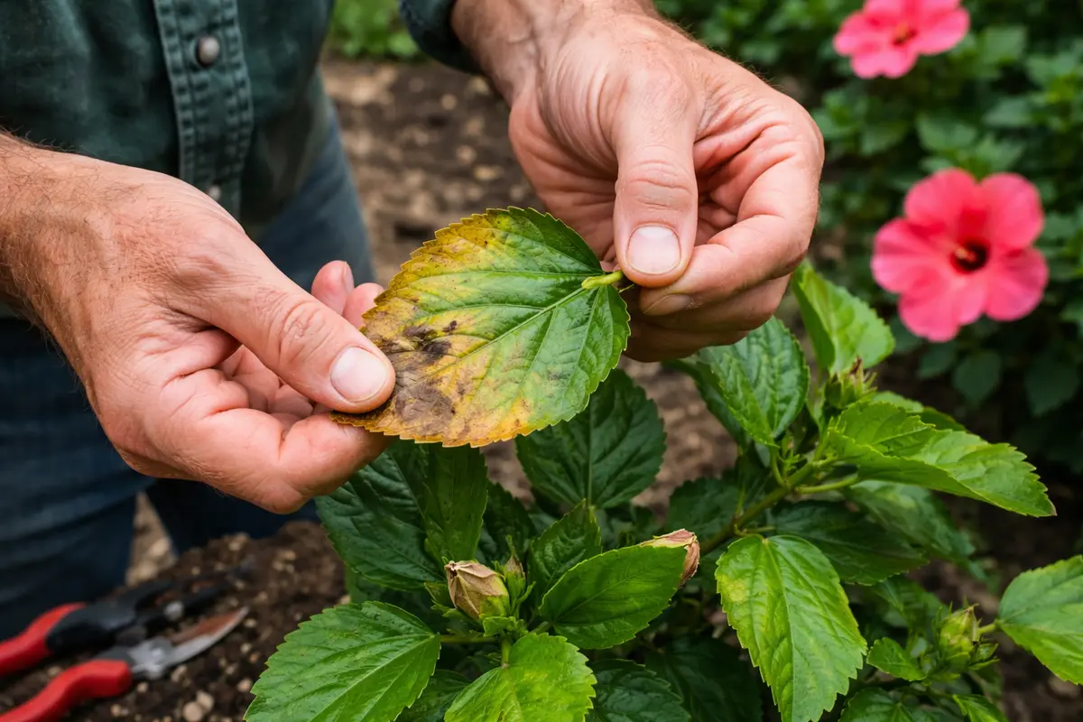 how to fix browning leaves on inspect hibiscus leaves for immediate damage