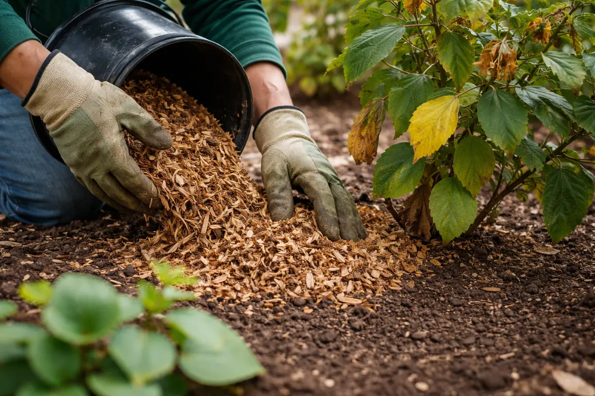 how to fix browning leaves mulch around hibiscus to prevent cold damage
