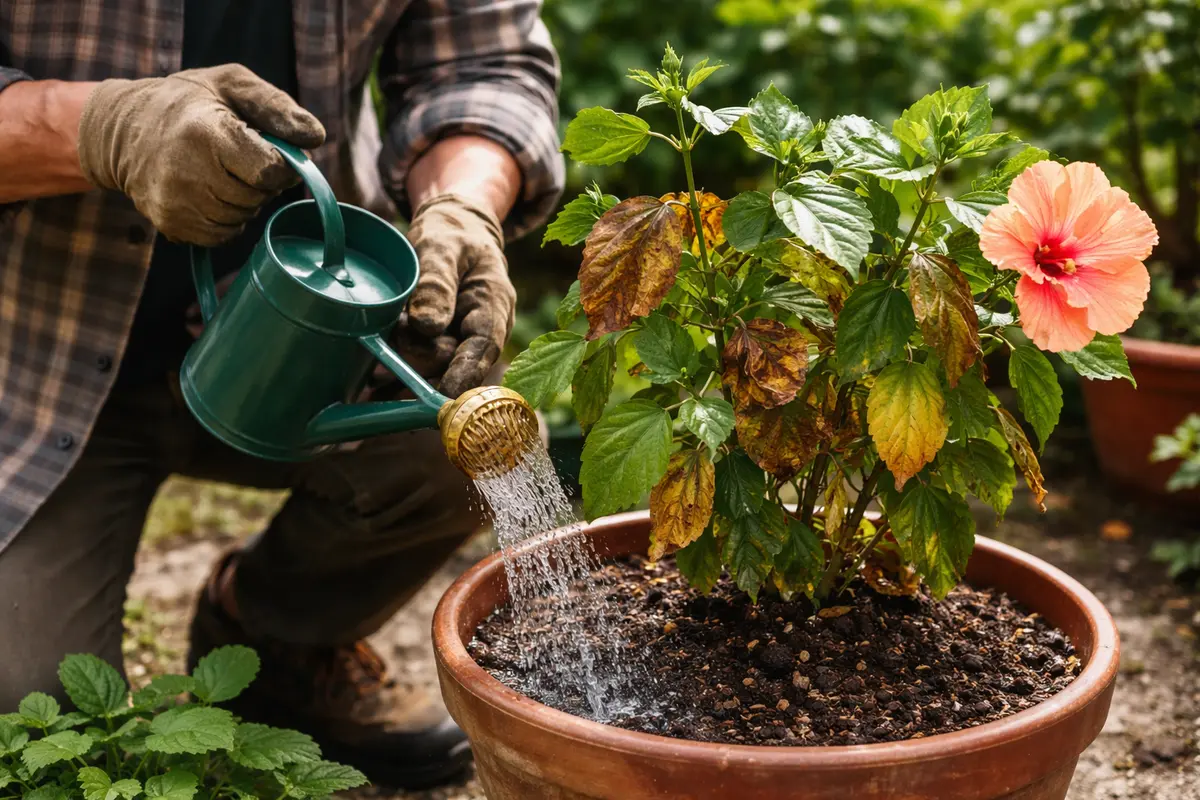 how to fix browning leaves on water hibiscus to encourage leaf recovery
