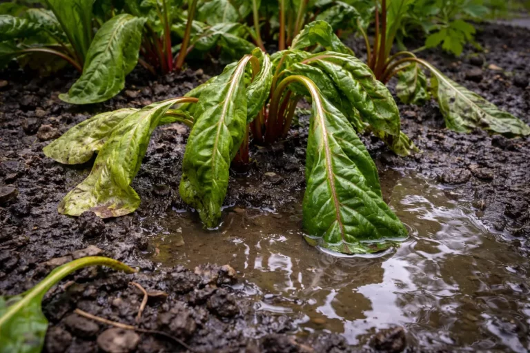 how to fix drooping chard leaves with wet soil around the base
