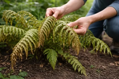 how to fix drooping ferns after with damaged foliage in outdoor soil