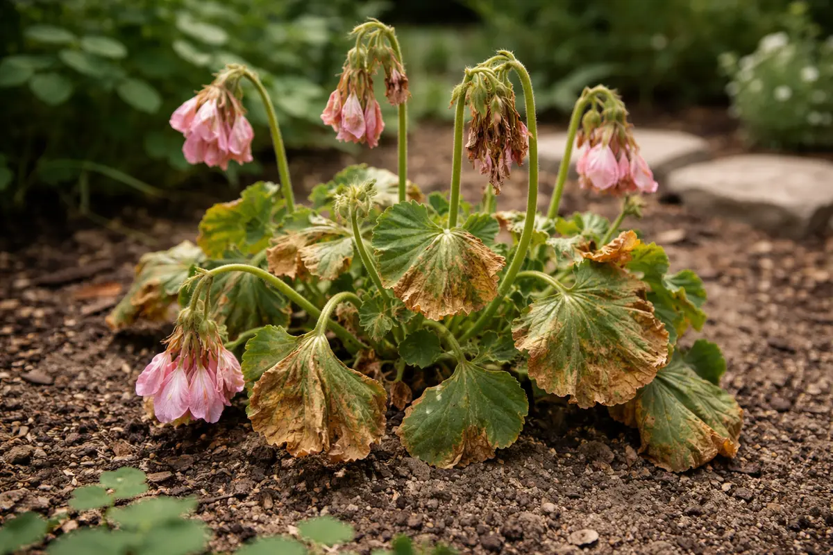 how to fix drooping geraniums after wilting visibly in real garden soil