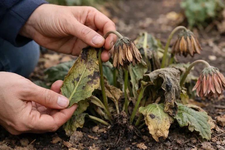 how to fix drooping gerbera daisies with damaged foliage in outdoor soil