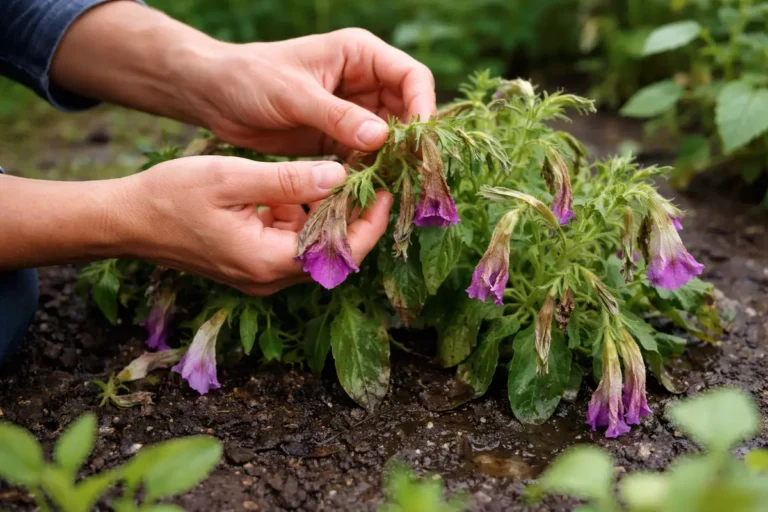 how to fix drooping petunias after with damaged foliage in outdoor soil