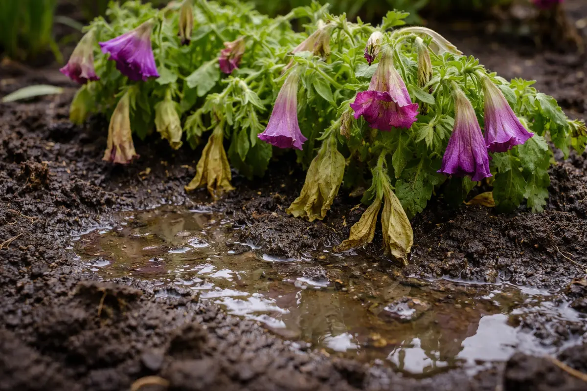 how to fix drooping petunias after with wet soil around the base