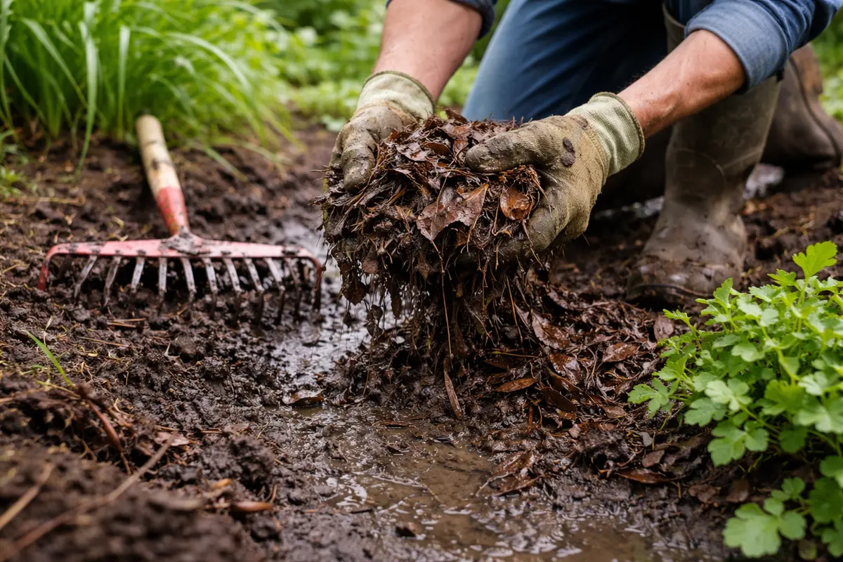 how to fix poor drainage in clear debris from garden bed quickly