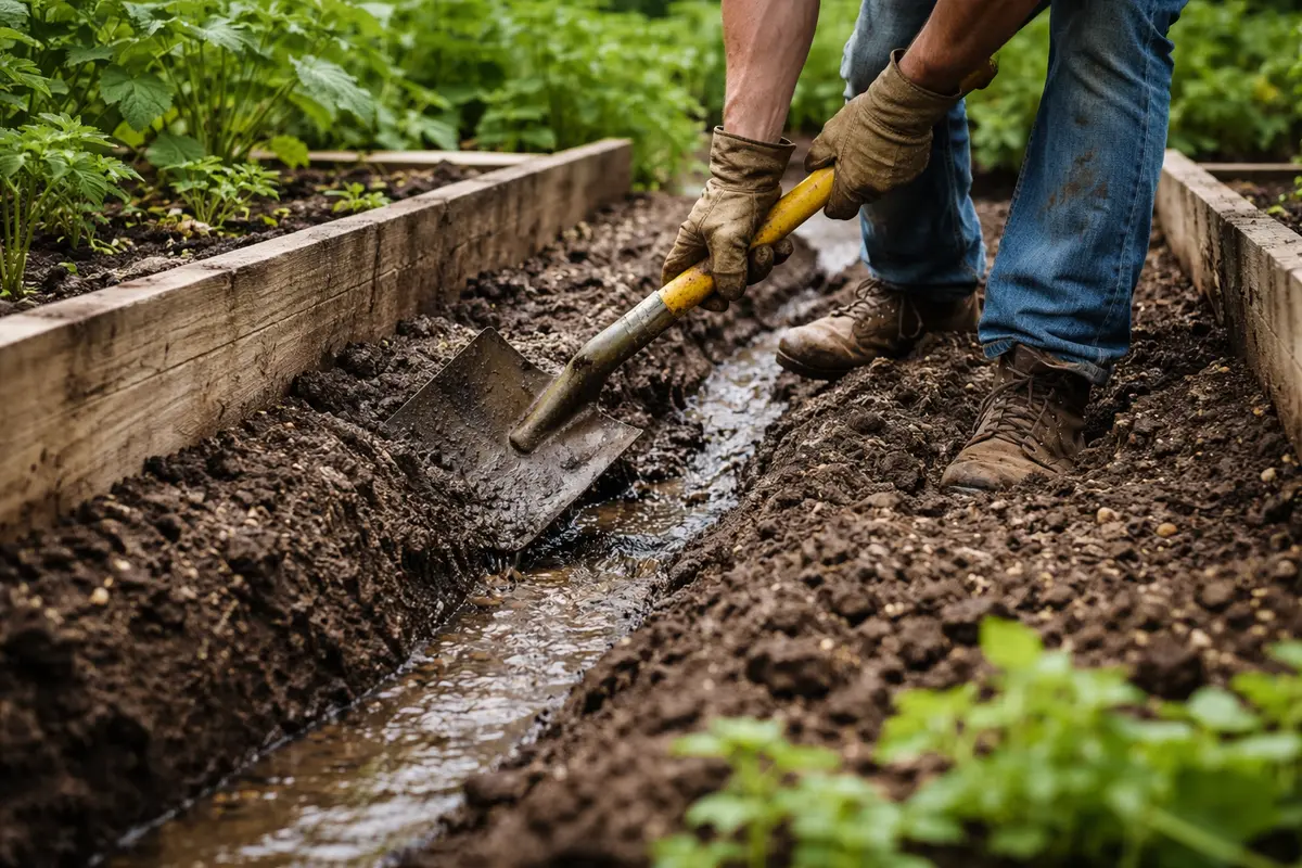 how to fix poor drainage in dig trenches to redirect water flow