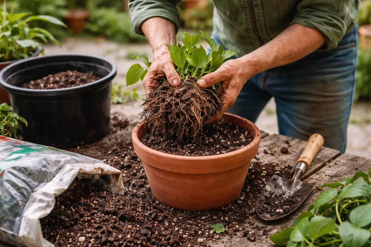 how to fix root rot in repot plant in fresh, well-draining mix