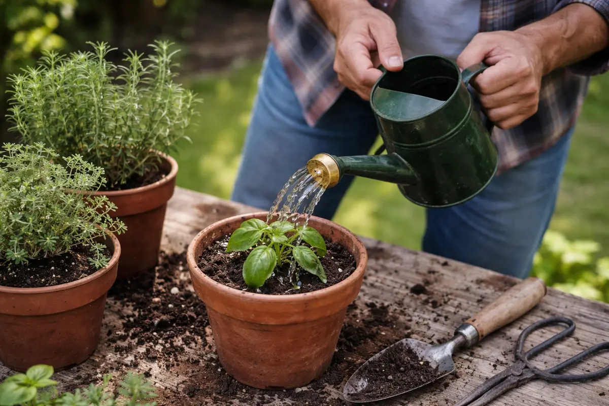 how to fix root rot in potted water herbs sparingly after overwatering