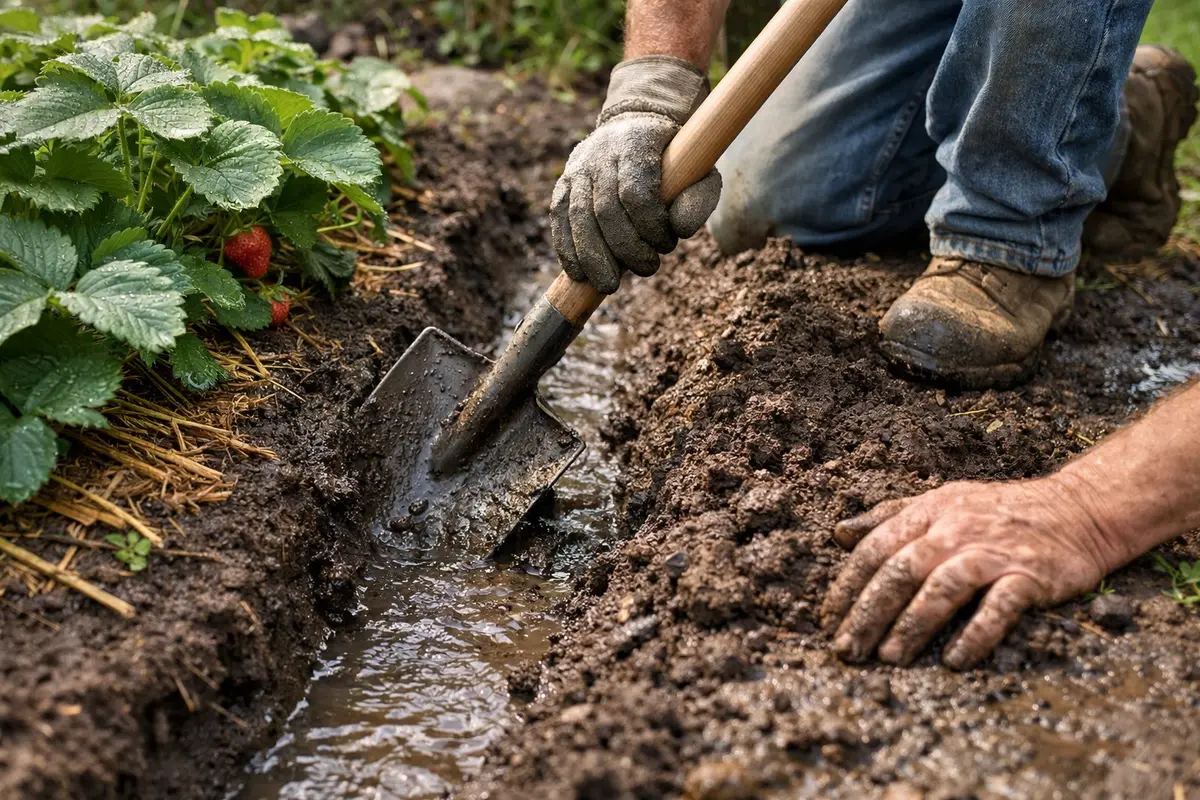 how to fix soggy soil around dig trenches to redirect water away