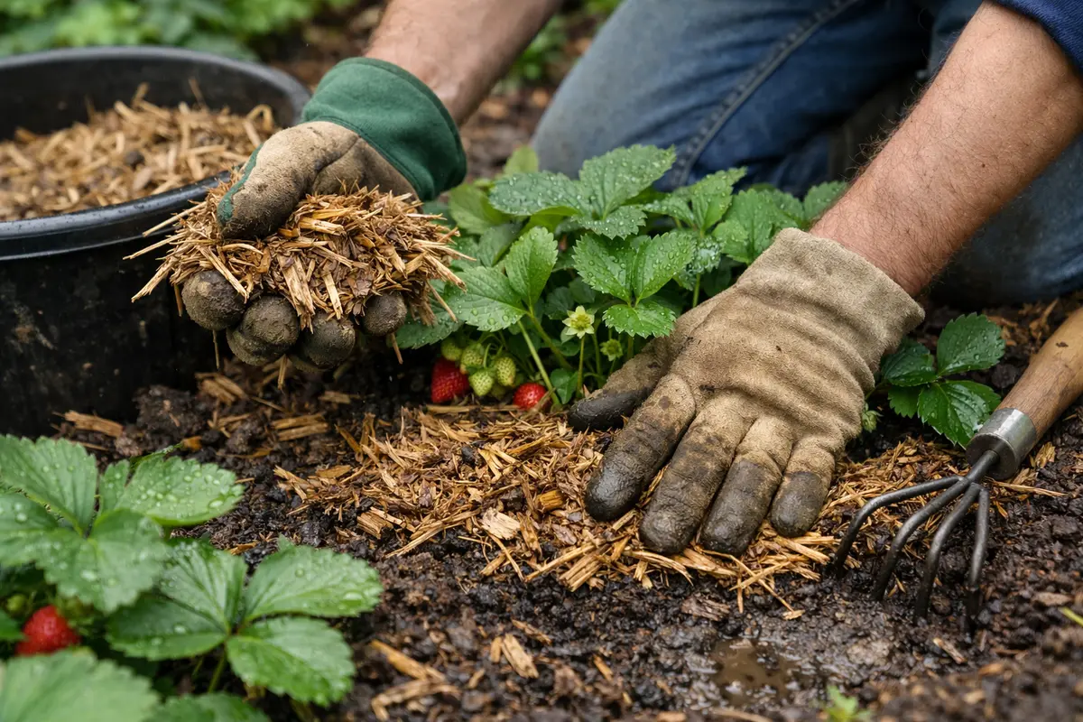 how to fix soggy soil around mulch around strawberries for rain protection