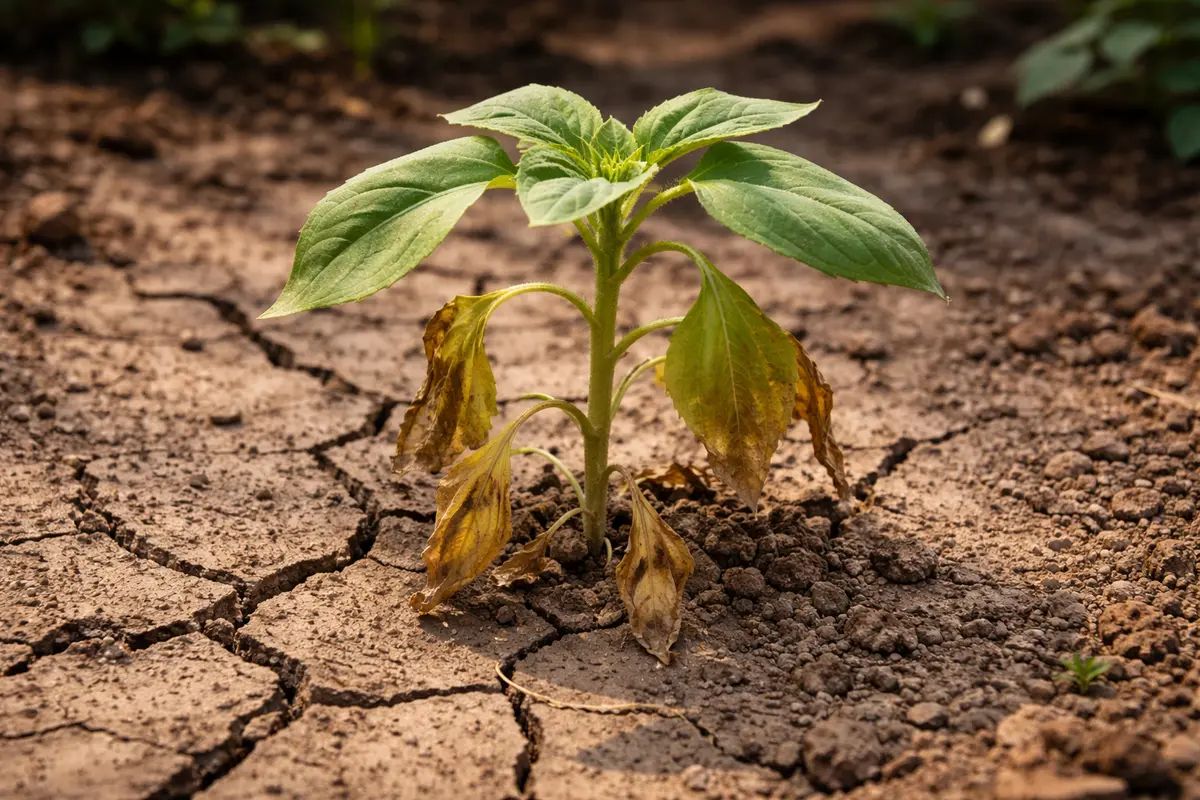 how to fix stunted growth with cracked dry soil around the plant