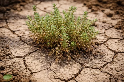 how to fix stunted growth with cracked dry soil around the plant