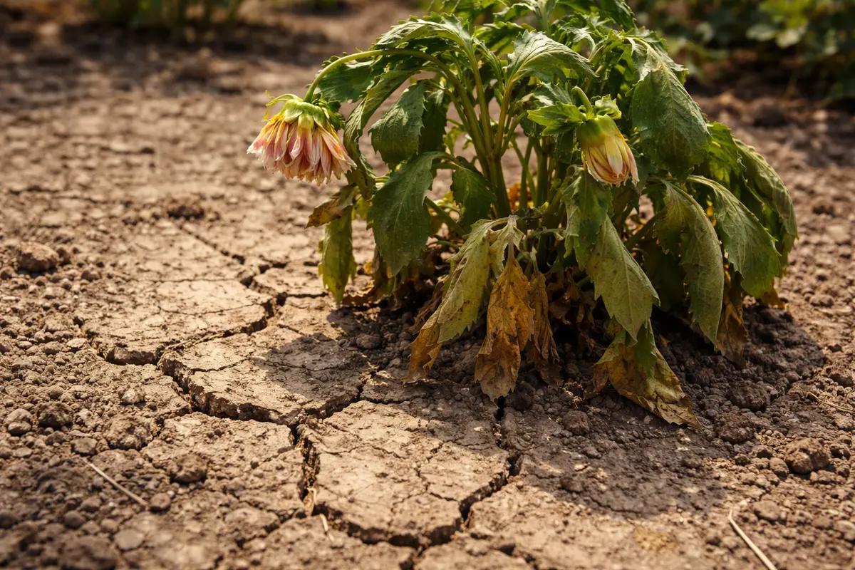 how to fix wilting dahlias with cracked dry soil around the plant