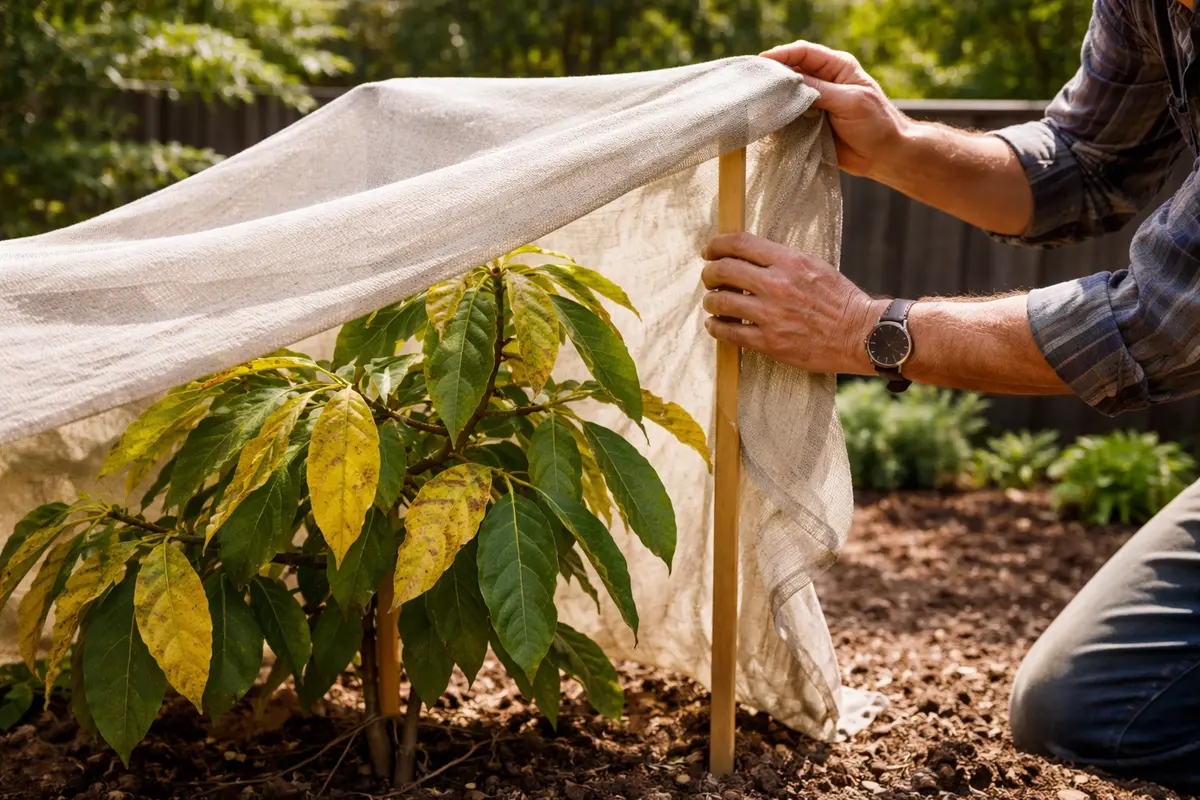 how to fix yellow leaves on shield avocados from scorching afternoon sun