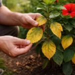 how to fix yellowing leaves on with damaged foliage in outdoor soil