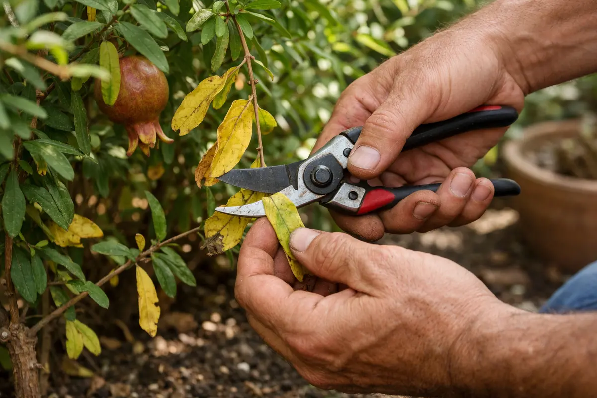 how to fix yellowing leaves on trim yellowing leaves on pomegranate plants