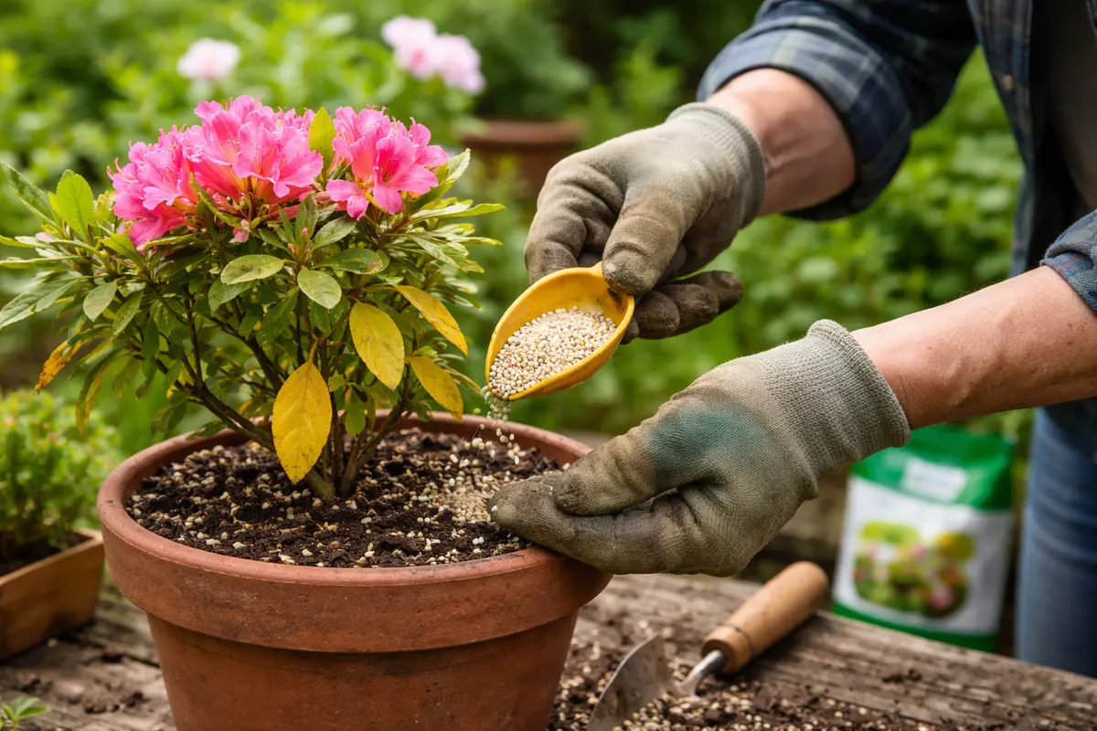 how to fix yellowing leaves on feed azaleas with balanced fertilizer mix