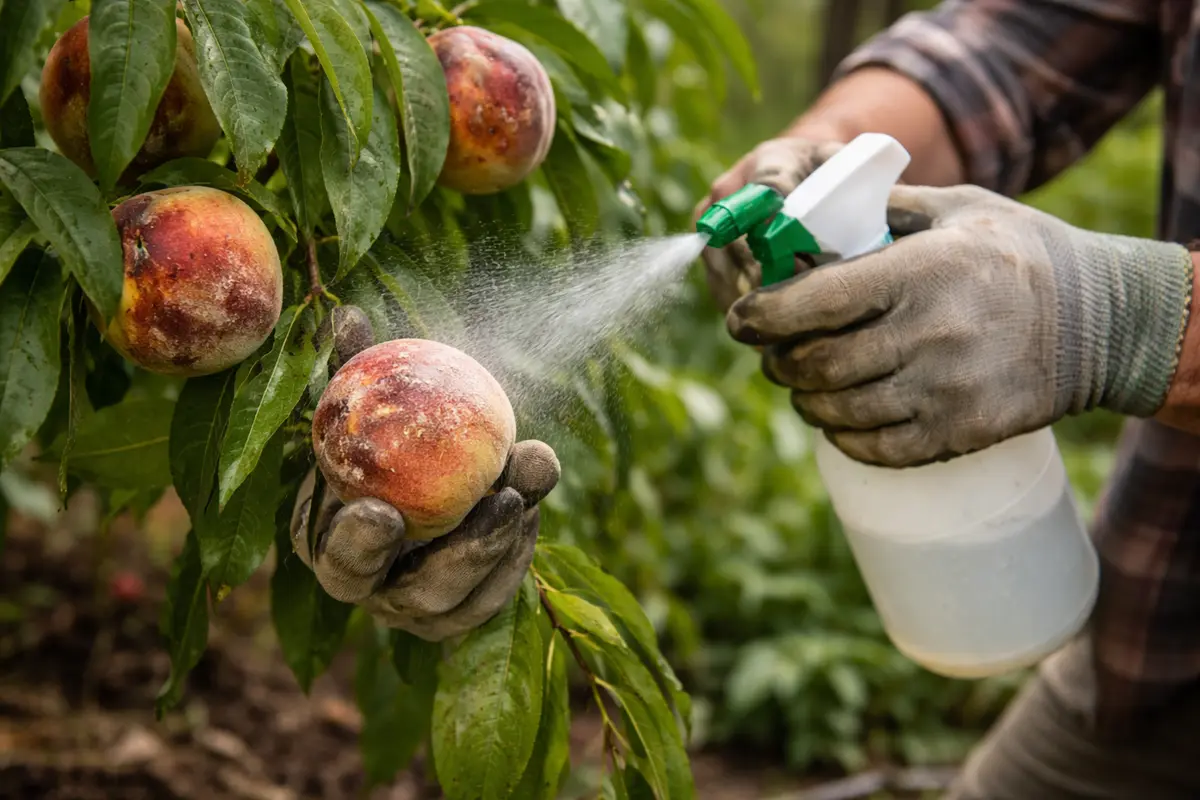 how to prevent fruit rot on apply fungicide to affected peach areas